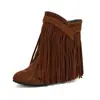 Botines de Tobillo de Punta Redonda con Tacón Oculto para Mujer, Estilo Coreano Casual Versátil con Borlas, Zapatos de Mujer, Zapatos de Moda, Botines, Otoño/Invierno 2026