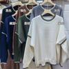 Suéter Pulóver de Punto con Bloques de Color y Cuello Redondo Transfronterizo Europeo y Americano para Mujer, Nuevo Top de Punto Holgado Talla Grande para Otoño e Invierno