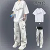 Traje de verano de paracaidista para hombre, marca de moda, conjunto de dos piezas, para niños, ootd, fresco, guapo, un conjunto de pantalones a juego, ropa de hombre, usar seda de hielo