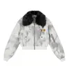 Jaqueta de Algodão Patchwork Color Block Gola de Pelo Estilo Retrô Americano para Mulheres Inverno 2025 Nova Solta Emagrecedora Versátil Tendência