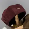 Sombrero de Equitación Negro Retro Estilo Japonés para Mujer, Hecho de Cuero y Terciopelo, Adecuado para Todas las Estaciones, Circunferencia de Cabeza Grande, Versátil, Elegante, Hace que el Rostro Parezca Más Pequeño, Sombrero de Ala Hacia Adelante para Otoño e Invierno