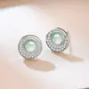 Aretes Pequeños Redondos de Jade Azul Agua Grado A Natural para Mujer con Aguja de Plata 925 Chapada Nuevo Estilo Chino Nicho Temperamento Adornos de Oreja de Jade