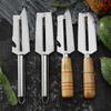 Pelador de acero inoxidable con montaje en tarjeta, cepillo para pelar utensilios de cocina, cepillo para melones, cepillo multifuncional con mango de madera, pelador