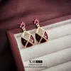 Pendientes Ancola Rojo de Lujo Ligero Aguja de Plata, Pendientes de Botón con Forma de Corazón con Goteo de Aceite de Alta Gama para Otoño e Invierno, Pendientes Elegantes y de Clase