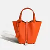 Bolso de Mano para Mujer Piel de Vaca de Primera Capa Cesta de Verduras 2025 Popular Bolso Cubo Pequeño Bolso de Mano Bolso de Mano de Gran Capacidad