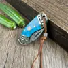 Faca Dobrável de Aço Damasco com Cabo de Turquesa Azul Transfronteiriça Faca Afiada para Frutas Mini Faca Faca de Chaveiro Faca de Bolso