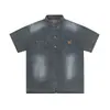 Marca Americana Trendy Nicho Retro Camisa de Manga Corta de Mezclilla Lavada para Hombre Verano Nuevo Estilo Japonés Suelta Casual Top Trendy