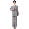 Conjunto de Ropa de Monje Budista de Algodón para Hombres y Mujeres, con Botones de Tela, Engrosado para Meditación de Invierno
