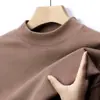 Camiseta Térmica Masculina de Manga Longa com Dupla Face Atacado Camada Base Outono e Inverno Cor Sólida Versátil Quente Gola Alta