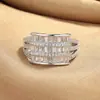 Anillo Personalizado de Banda Ancha de Lujo Ligero Línea Completa de Diamantes de Moda de Nicho para Mujer Anillo de Diamante de Banda Abierta de Circonita Accesorio para Dedo Índice