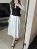 Saia de Lírio Estilo Hepburn para Mulheres, Nova Versão Coreana para o Início da Primavera, Cintura Alta, Saia Evasê Elegante e Emagrecedora, Saia Branca de Comprimento Médio