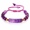 Pulseira de contas de pedra natural olho de tigre e ametista, best-seller transfronteiriço europeu e americano, com pingente longo moderno e pulseira de pulso ajustável, atacado