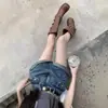 Shorts de Mezclilla de Cintura Alta para Mujer, Nuevo Estilo de Verano, Tallas Grandes, Corte Holgado, Adelgazante, Dobladillo Enrollado, Corte A, Pantalones Cortos Ajustados de Pierna Ancha