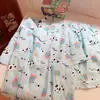 Pijama Dulce Estilo Japonés con Estampado de Dálmata Azul para Mujer, Verano Manga Corta Shorts, Se Puede Usar Afuera, Conjunto de Dos Piezas, Ropa de Casa para Estudiantes
