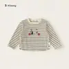 Roupas Infantis Bangxuan Novidades Estilo Outono Gola Redonda Roupa Íntima Tops Infantis Camiseta Listrada Manga Longa para Bebê