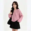 Suéter delicado de lantejoulas estilo coreano para mulheres, nova coleção outono e inverno, top de tricô macio e solto com mangas bufantes, efeito emagrecedor, estilo pullover