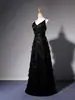 Pluma de Hada Cumpleaños Patty Socialité Negro Temperamento Vestido Sexy Tirantes Negro Banquete Vestido Largo
