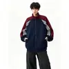 Chamarra deportiva de manga raglán con cuello alto, marca ins de moda estilo Hong Kong para hombre, otoño vintage, corte holgado, color blocking versátil para pareja