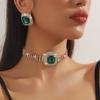 Tendencia de Comercio Exterior Transfronterizo Europa y América Geometría Cuadrada Exagerada Cristal de Color Diamante Multicapa Collar Aretes Traje Accesorios