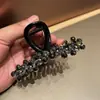 Pasador de Cristal con Perlas de Alta Gama para Mujer 2025 Nuevo Estilo Pinza de Tiburón para el Cabello en la Parte Trasera de la Cabeza, Elegante Pasador