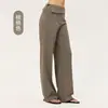 Pantalones casuales anchos y holgados para mujer con botones en el puño, corte relajado, tela fluida, efecto adelgazante, pantalones casuales de pierna recta