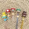 Conjunto de 5 Peças de Copos Fofos da Série Mario, Tampas com Canudo, Plugues de Poeira, Decorações de Desenho Animado para Copos Stanley