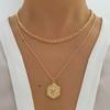 Collar de cadena de clavícula superpuesta de doble capa transfronteriza para mujer, diseño hexagonal de amor de alta calidad, venta al por mayor