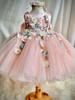 Vestido Infantil con Flores y Perlas Rosa Vestido Pomposo para Niña Vestido de Princesa sin Mangas Flor de Hada para Niña Lolita