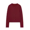 Cardigan Tricotado de Cor Sólida Simples, Gola Redonda, Botões Frontais Únicos, Novo Estilo Outono, Elegante e Versátil, Suéter Básico Casual Soltinho para Mulheres
