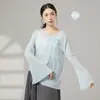 Danza Moderna Suelta y Elegante Blusa de Manga Larga con Cordones Ropa de Práctica de Baile Top Ropa de Performance de Danza Clásica China