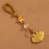 Deus da Riqueza Engolindo Besta Dourada Família de Três ou Quatro Método Antigo Chaveiro Dourado da Fortuna Chaveiro de Carro Pingente de Celular Ornamento