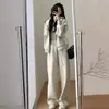 Conjunto Feminino Outono e Inverno: Moletom com Capuz e Zíper Cor Sólida Estilo Casual Simples Calça de Perna Larga Solta com Cordão