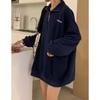 Moletom Americano Retrô de Alta Qualidade com Meio Zíper e Gola Polo Feminino Inverno Oversize Casual Versátil Jaqueta com Adição de Fleece