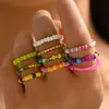 Anel Elástico de Miçangas de Arroz de Cores Misturadas Estilo Japonês e Coreano Moda Elegante Estilo Ins Conjunto de 10 Peças de Anéis Coloridos de Miçangas de Arroz