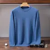 Novo Suéter de Cashmere com Gola Redonda Baixa Outono/Inverno 2026 para Homens de Meia-Idade, Suéter Liso Pulôver de Manga Longa Casual para Negócios