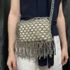 Bolso Nuevo Retro Europeo y Americano con Borlas Tejido a Mano con Cuentas Nicho Simple Versátil de Hombro Cruzado
