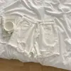 Shorts Jeans Rasgado feminino verão 2022 Novo solto perna larga cintura alta calça versátil modelador hot pants desfiado moda ins