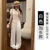 Calça de Algodão e Linho Branca de Perna Larga para Mulheres, Novo Estilo Verão 2026, Cintura Alta Petite, Emagrecimento, Caimento Fluido, Calça de Linho Casual Solta