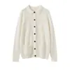 Suéter de Caxemira Novo Outono/Inverno 2025 Cardigã Feminino Gola Polo Bolso Duplo Camisa Roupa de Exterior Elegante e Versátil Casaco Suéter