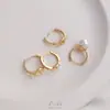 Aretes de Perla con Circonita Microincrustada Chapados en Oro de 14K Aretes de Perla con Agujero Medio Electrochapados Aretes de Moda Europeos y Americanos para Manualidades Joyería