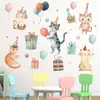Habitación Infantil Pegatinas de Pared para Cumpleaños Sombrero de Fiesta Gato Globo Caja de Regalo Pegatinas Autoadhesivas Divertidas Pegatinas Decorativas para Pared