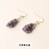 Brincos de Pedra Natural Cristal Rosa Original Forma de Pedra Bruta Gancho de Aço Inoxidável Brincos de Pedra Olho de Tigre Ametista Jingde Jewelry Venda por Atacado