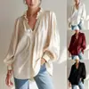 2026 Nova Moda Feminina Europeia e Americana Gola V Babado Cor Sólida Manga Longa Versátil Camisa