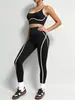 Conjunto de Yoga de Bloques de Color Sin Costuras para Mujer Pantalones Largos de Fitness que Levantan las Caderas Running Deportivo Camiseta sin Mangas Conjunto de Dos Piezas
