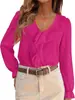 Nova moda europeia e americana da Amazon elegante casual solta gola V com babados manga lanterna para o dia a dia camisa de manga comprida