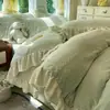 Estilo Princesa de Inverno Renda Roupa de Cama Leite Fleece Conjunto de Quatro Peças Capa de Edredom Fleece Dupla Face Conjunto de Lençóis Fleece Coral Plus