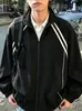 Chaqueta de aviador retro con cuello alto para hombre, estilo americano de otoño e invierno, a rayas de moda, corte holgado, deportiva casual, chaqueta cool con cuello alto