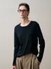 Camiseta de Algodón Pima con Costura Central, Diseño Ligeramente Holgado de Manga Larga, Nuevo Modelo Primavera/Verano 2026, Cuello Redondo, Cómoda, Versátil, Estilo Minimalista para Mujer