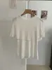 Suéter de Tricô com Xale Plissado Kekezoon para Mulheres, Novo Estilo de Verão, Elegante e Emagrecedor, Blusa de Cor Sólida Falsa Duas Peças 8012