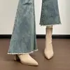 Botines de tacón alto de punta color nude para mujer, nueva colección otoño/invierno 2026, botines cortos con cremallera trasera y tacones gruesos, retro y elegantes